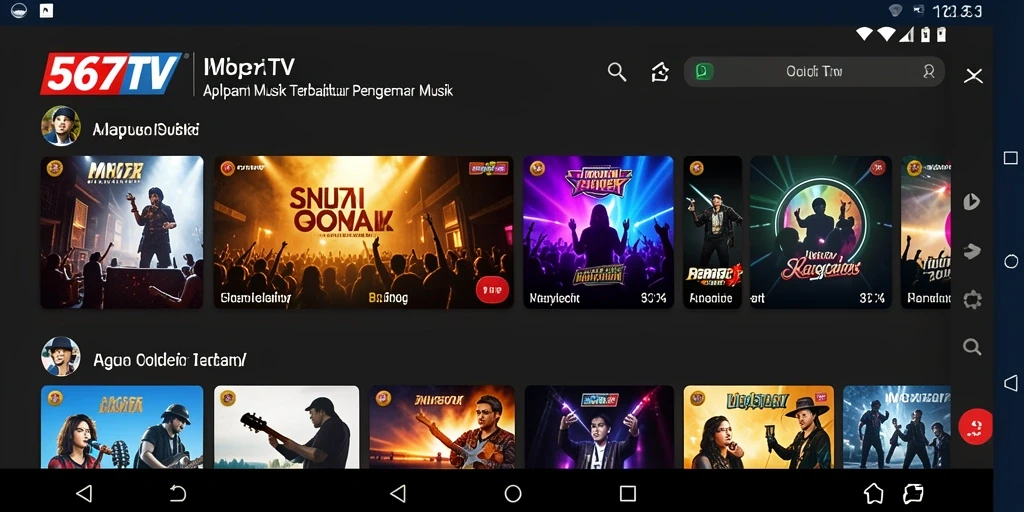 Screenshot utama 567TV menampilkan antarmuka pengguna aplikasi musik yang menarik.
