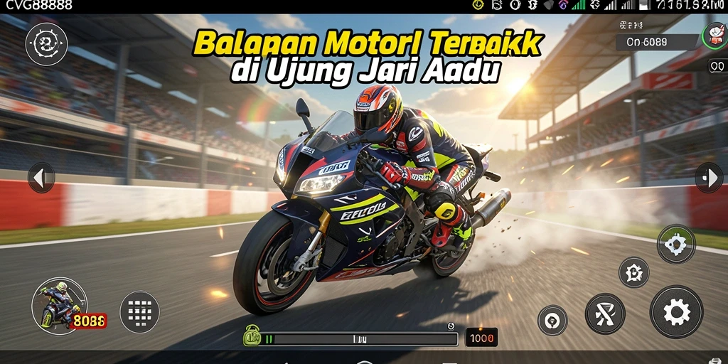 Gameplay CVG8888 menampilkan balapan motor yang seru dan menantang.