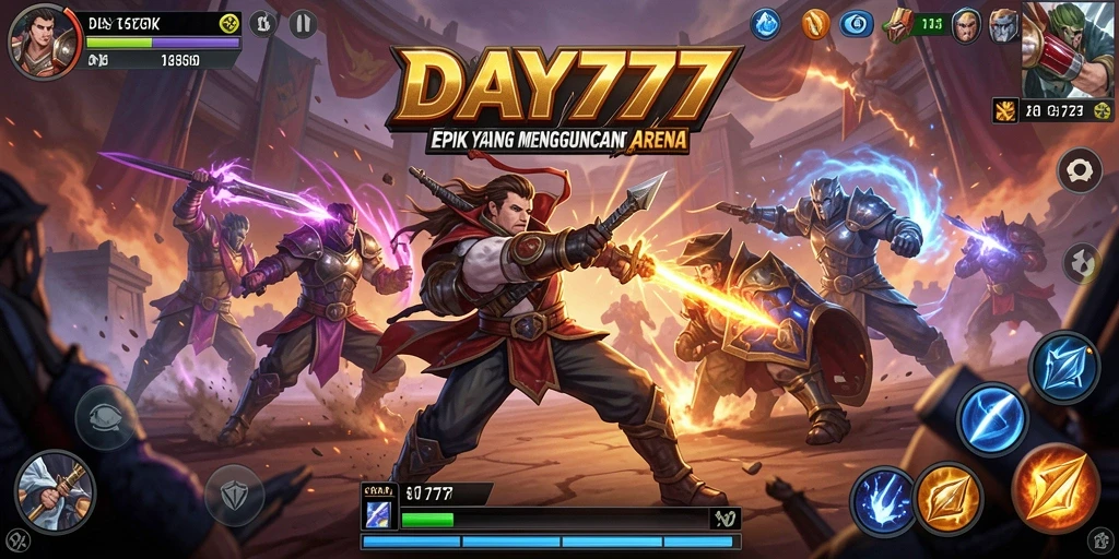 Tangkapan layar gameplay DAY777 menampilkan pertarungan seru antar karakter.