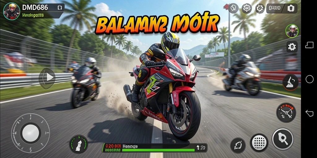 Tampilan gameplay DMD686 yang menegangkan di sirkuit balapan.