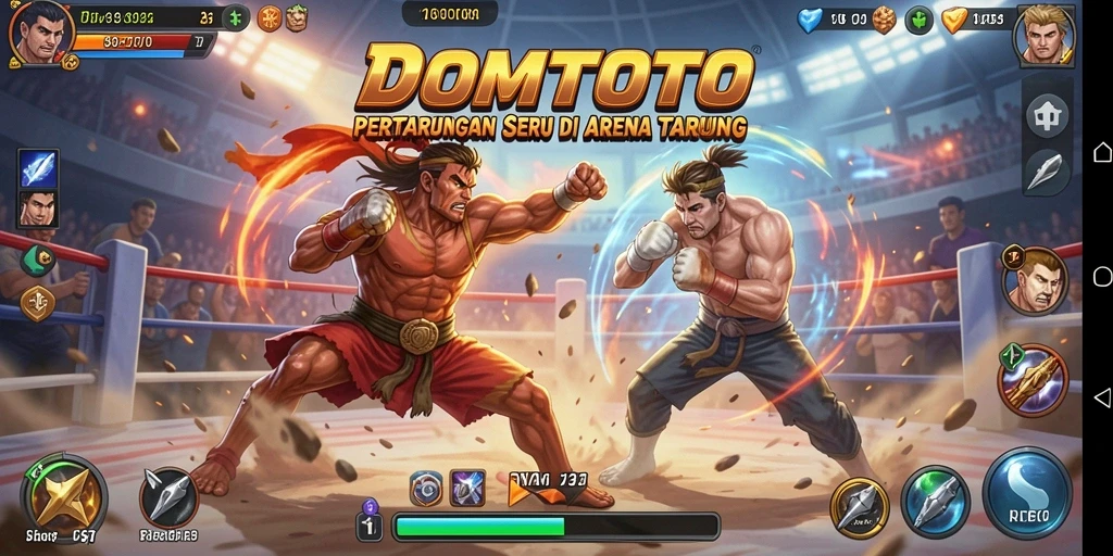 Screenshot gameplay DOMTOTO yang menampilkan aksi pertarungan yang intens.