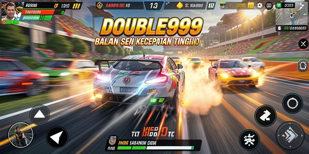 Tampilan gameplay DOUBLE999 yang mendebarkan dan penuh aksi balapan.