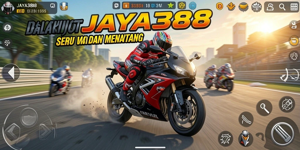 Screenshot gameplay JAYA388 dengan aksi balapan motor yang mendebarkan.
