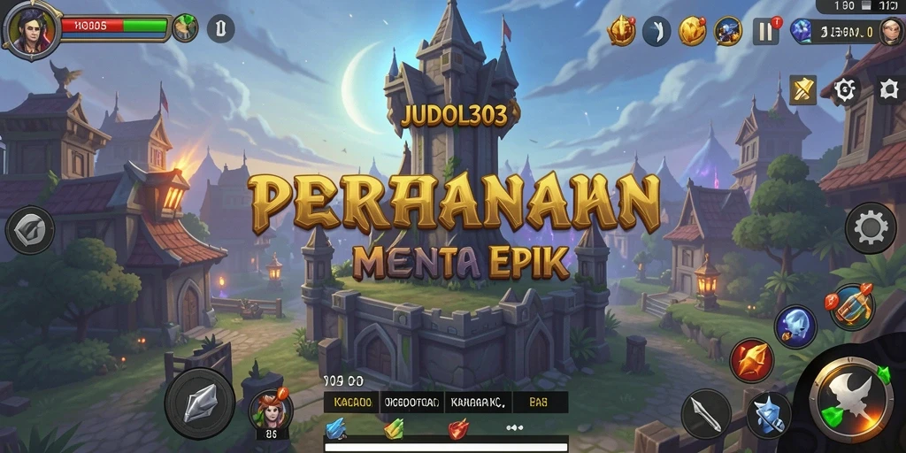 Tampilan gameplay <strong>JUDOL303</strong> dengan menara dan musuh yang beragam.