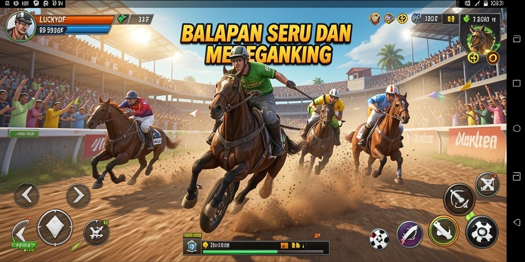 Tampilan gameplay menegangkan dari LUCKYDF dengan balapan yang cepat.