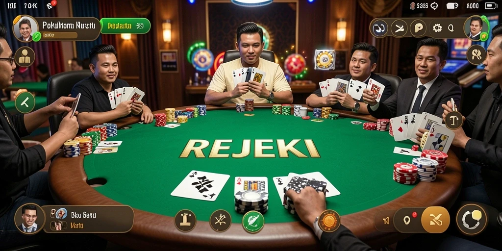 Tampilan menarik gameplay Poker di REJEKI yang mengasyikkan.